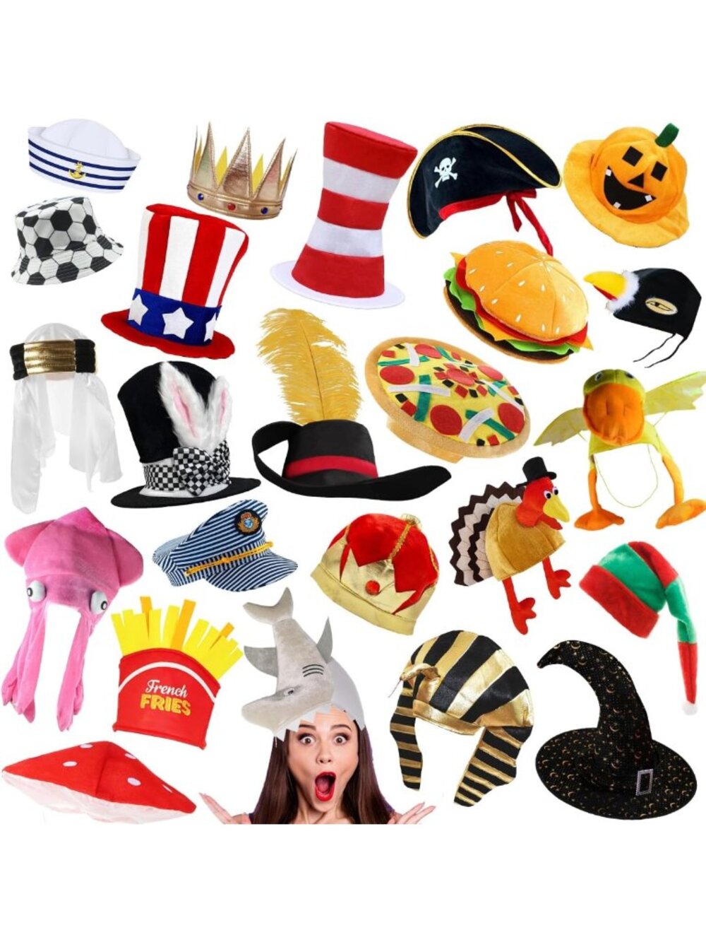 24 Assorted Funny Costume Hats - Novelty Party Hats for Adults & Teens, Photo